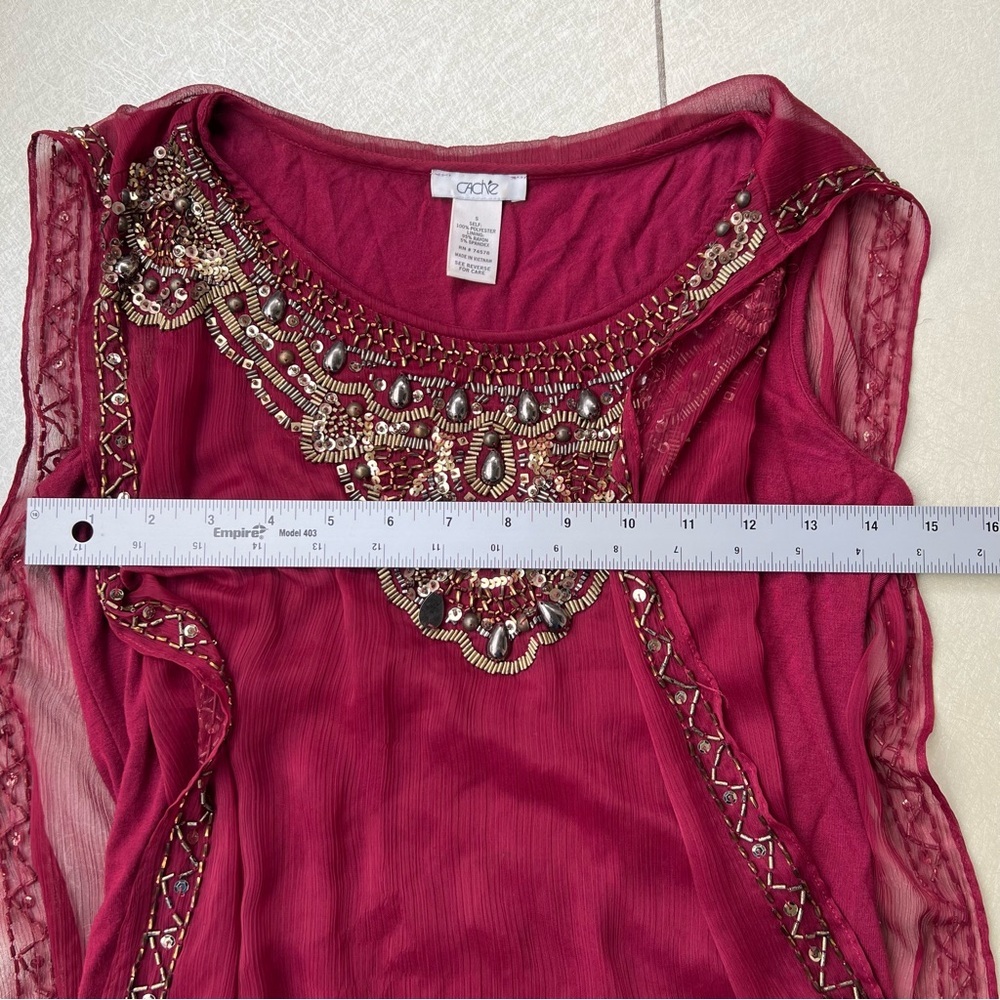 Cache Beaded, Sequin, Layered Blouse With Tank Li… - image 6